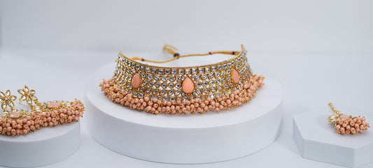 Gold & Light Peach Choker Set