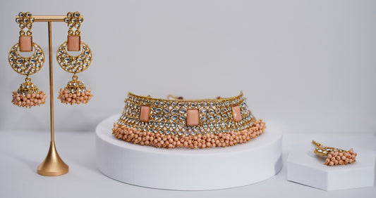 Gold & Light Peach Choker Set