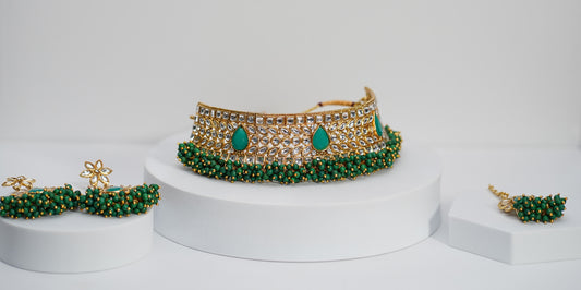 Gold & Myrtle Green Choker Set