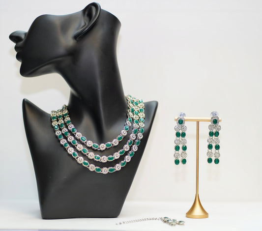 Silver & Green Modern Necklace Set