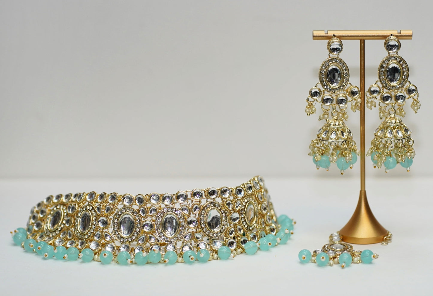 Silver & Pastel Green Necklace Set