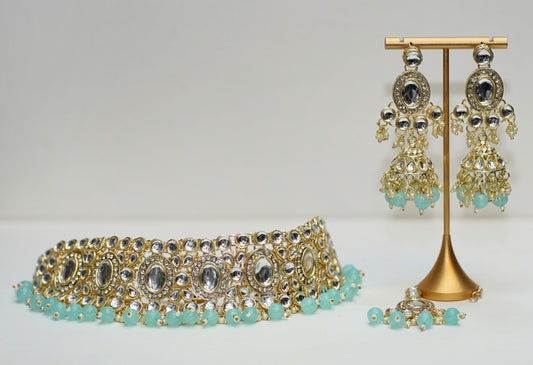 Silver & Pastel Green Necklace Set