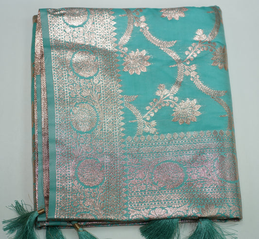 Cadet Blue & Silver Saree