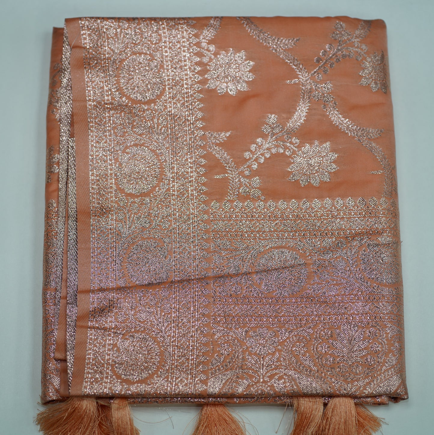 Orange Peach & Silver Saree