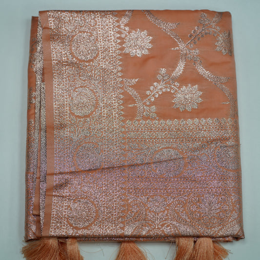 Orange Peach & Silver Saree