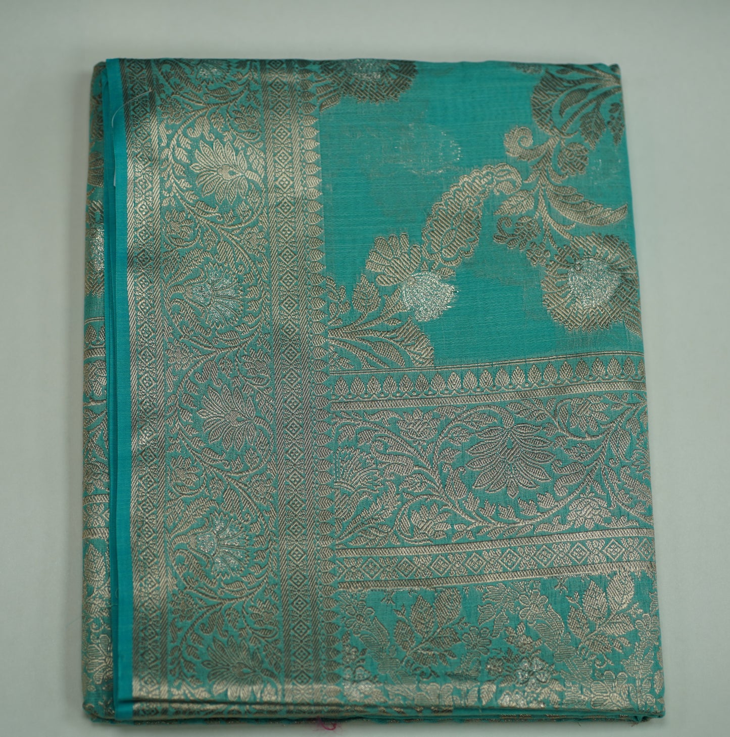 Pine Green & Silver Saree